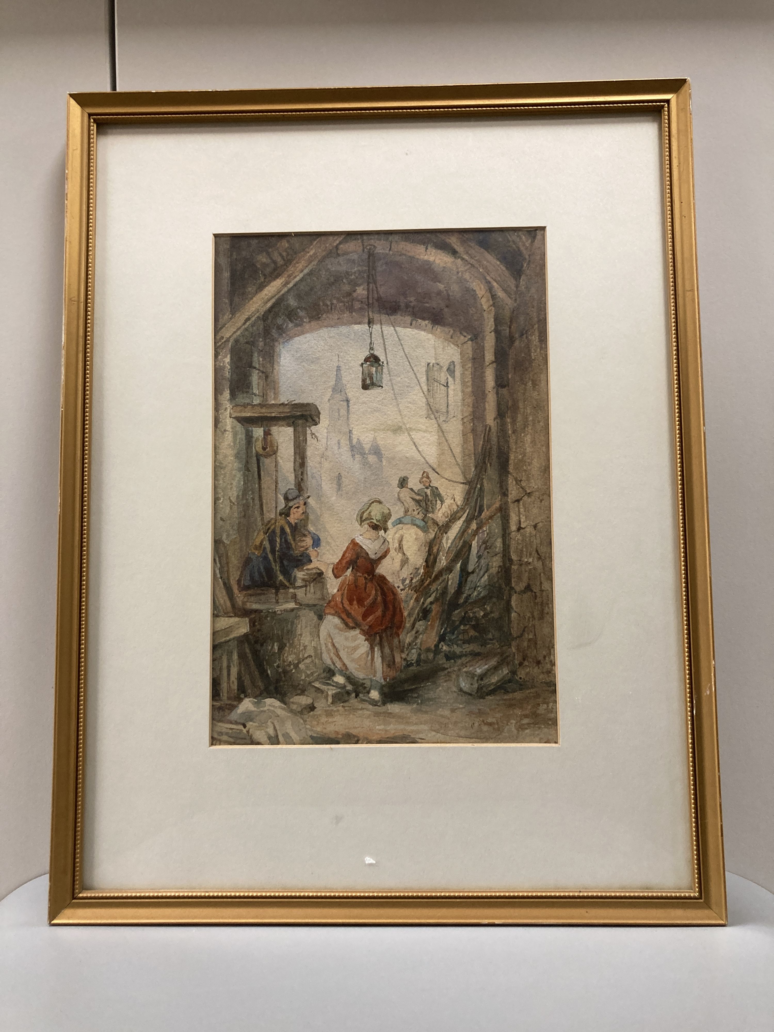 Attrib. to Samuel Gillespie Prout (1822-1911), French church interior, watercolour and a pair of watercolours attributed to Henry Woods